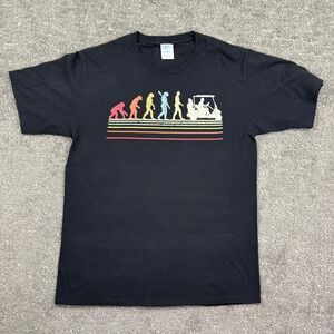 Port & Company T-Shirt Mens Medium Black Evolution of Golf Cart Graphic Tee